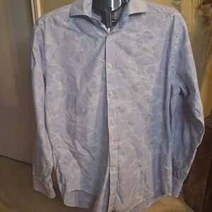 Thomas Dean Light Blue Floral Dress Long Sleeve Men's Shirt. Size L